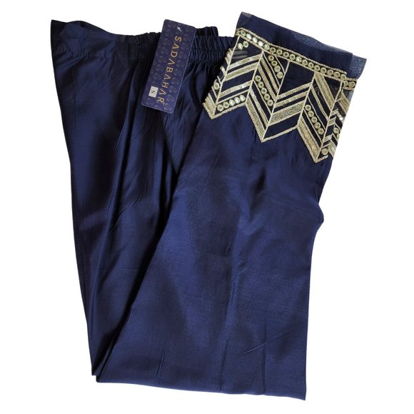 Women's Silk Trouser Pant Mirror Embroidered Sadabahar Designer Pakistani Indian - Picture 10 of 16